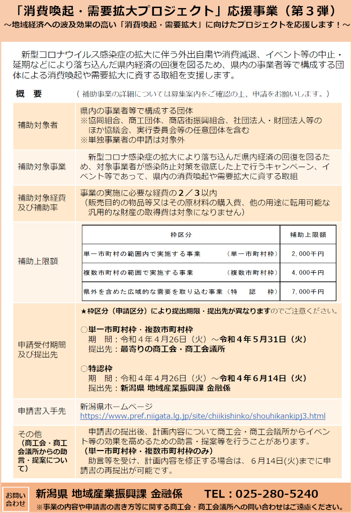 新潟県消費喚起需要拡大プロジェクト応援事業（第3弾）