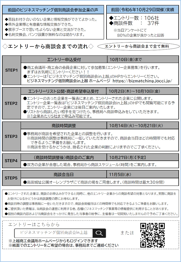 ビジネスマッチング個別商談会ｉｎ上越 参加企業募集チラシ