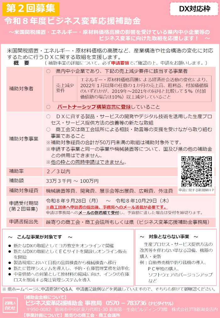新潟県ビジネス応援変革補助金（ＤＸ対応枠）チラシ